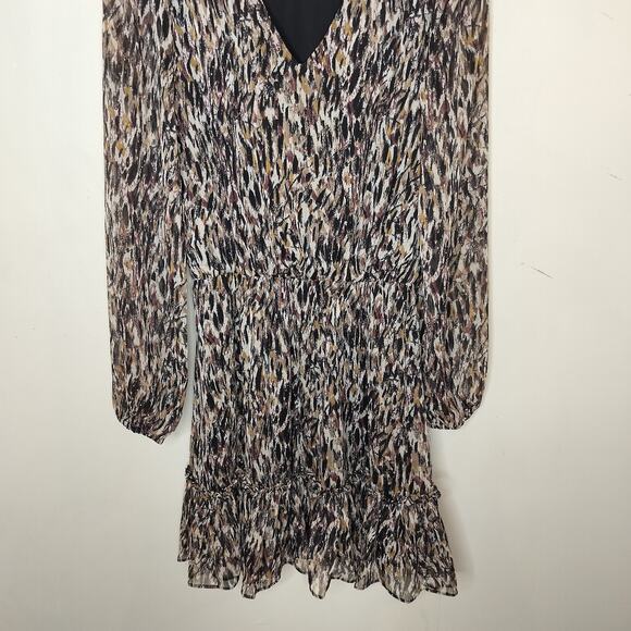 Evereve Demi Mini Dress Chiffon Long Sheer Sleeve Metallic - Picture 3 of 9